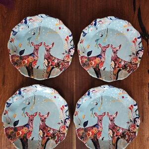 Anthropologie Folklore Fawns Dessert Plates - Set Of 4